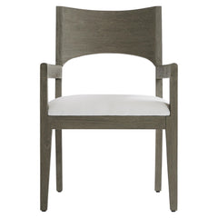 Calais Weathered Teak/White/Cream Outdoor Arm Chair - Ornate Home