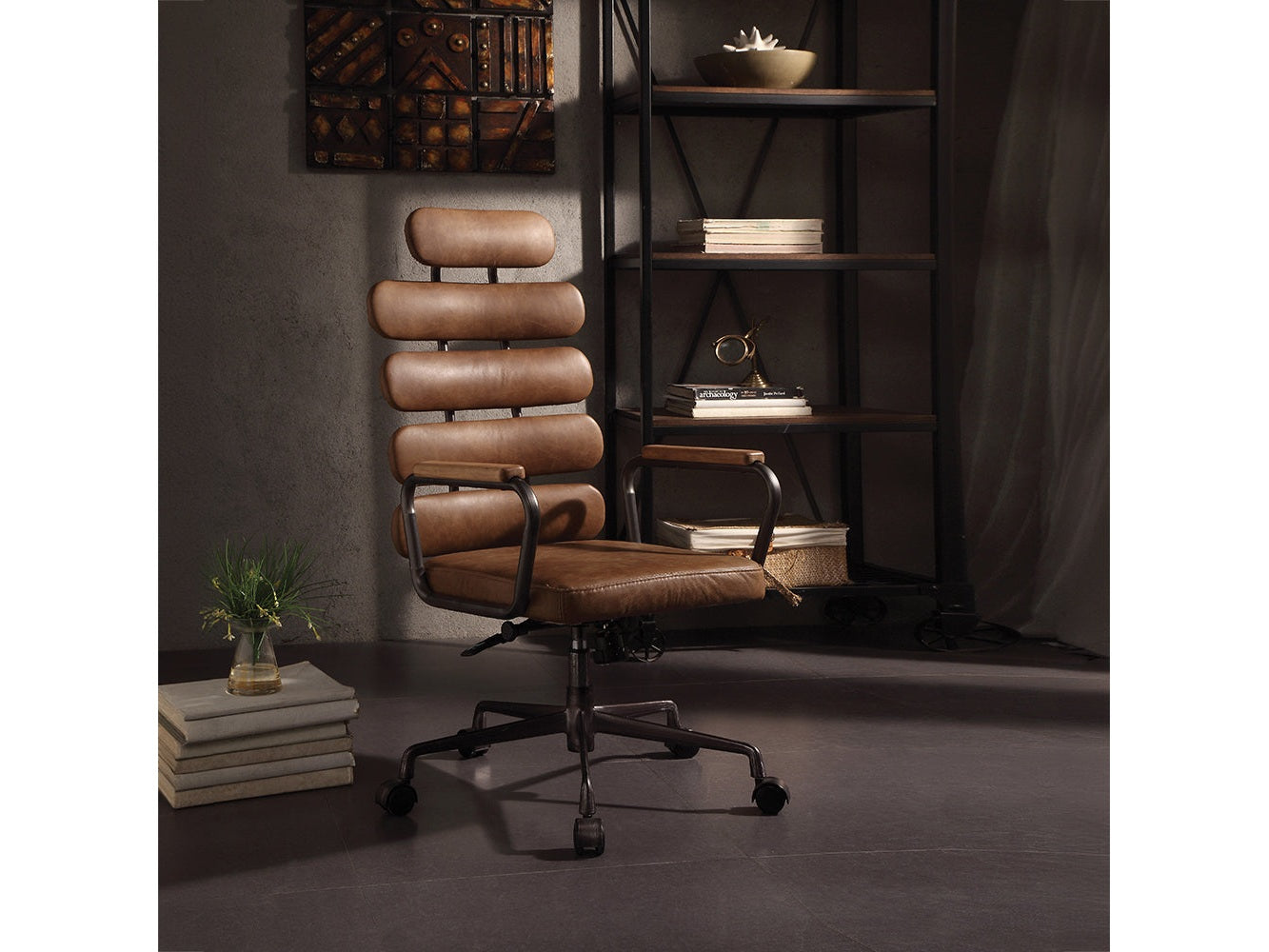 Calan Retro Brown Top Grain Leather Office Chair - Ornate Home