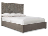 Calavaras Smoked Truffle/Grey Fabric Panel King Bed - Ornate Home