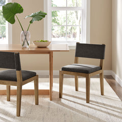 Calder Dark Gray Fabric Upholstered Wood Armless Dining Chair - Ornate Home