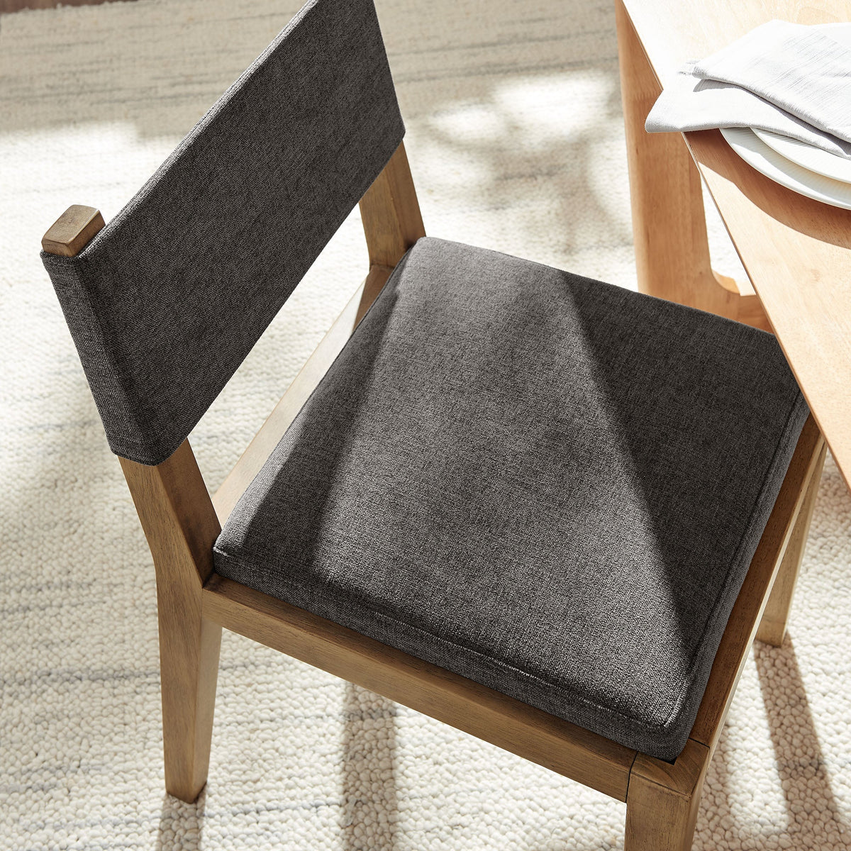 Calder Dark Gray Fabric Upholstered Wood Armless Dining Chair - Ornate Home