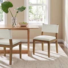 Calder Ivory Fabric Upholstered Wood Armless Dining Chair - Ornate Home