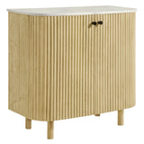 Caldera Natural 33" Curved Solid Wood and Marble Accent Storage Cabinet - Ornate Home