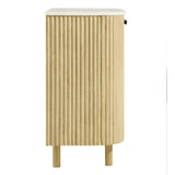 Caldera Natural 33" Curved Solid Wood and Marble Accent Storage Cabinet - Ornate Home