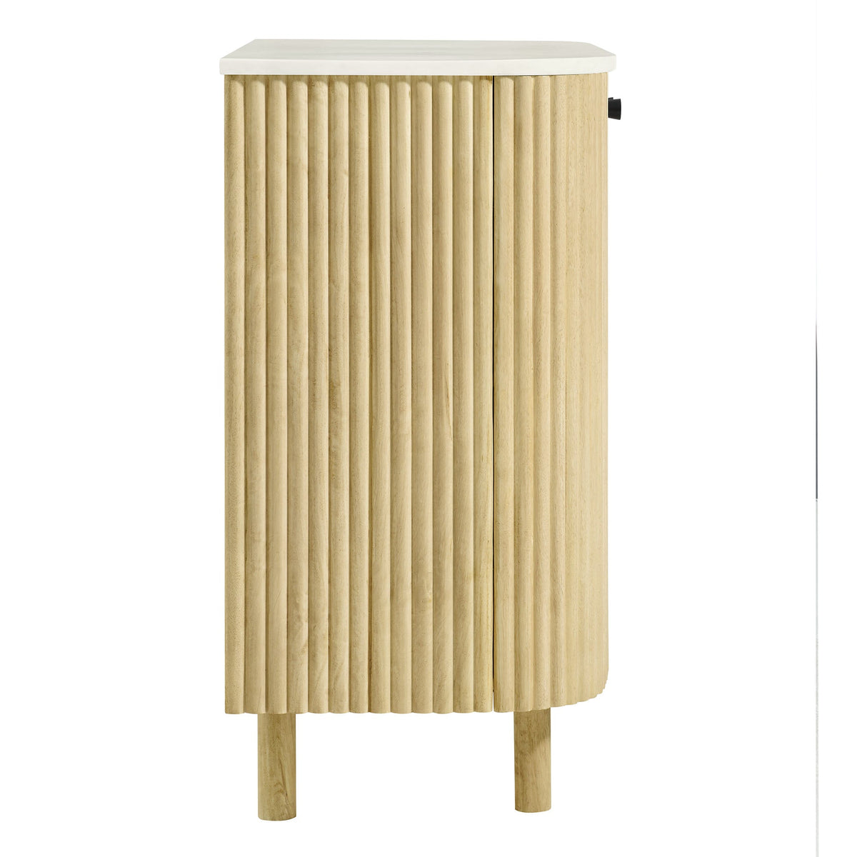 Caldera Natural 33" Curved Solid Wood and Marble Accent Storage Cabinet - Ornate Home