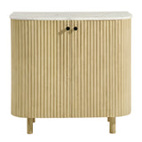 Caldera Natural 33" Curved Solid Wood and Marble Accent Storage Cabinet - Ornate Home