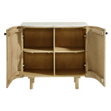 Caldera Natural 33" Curved Solid Wood and Marble Accent Storage Cabinet - Ornate Home