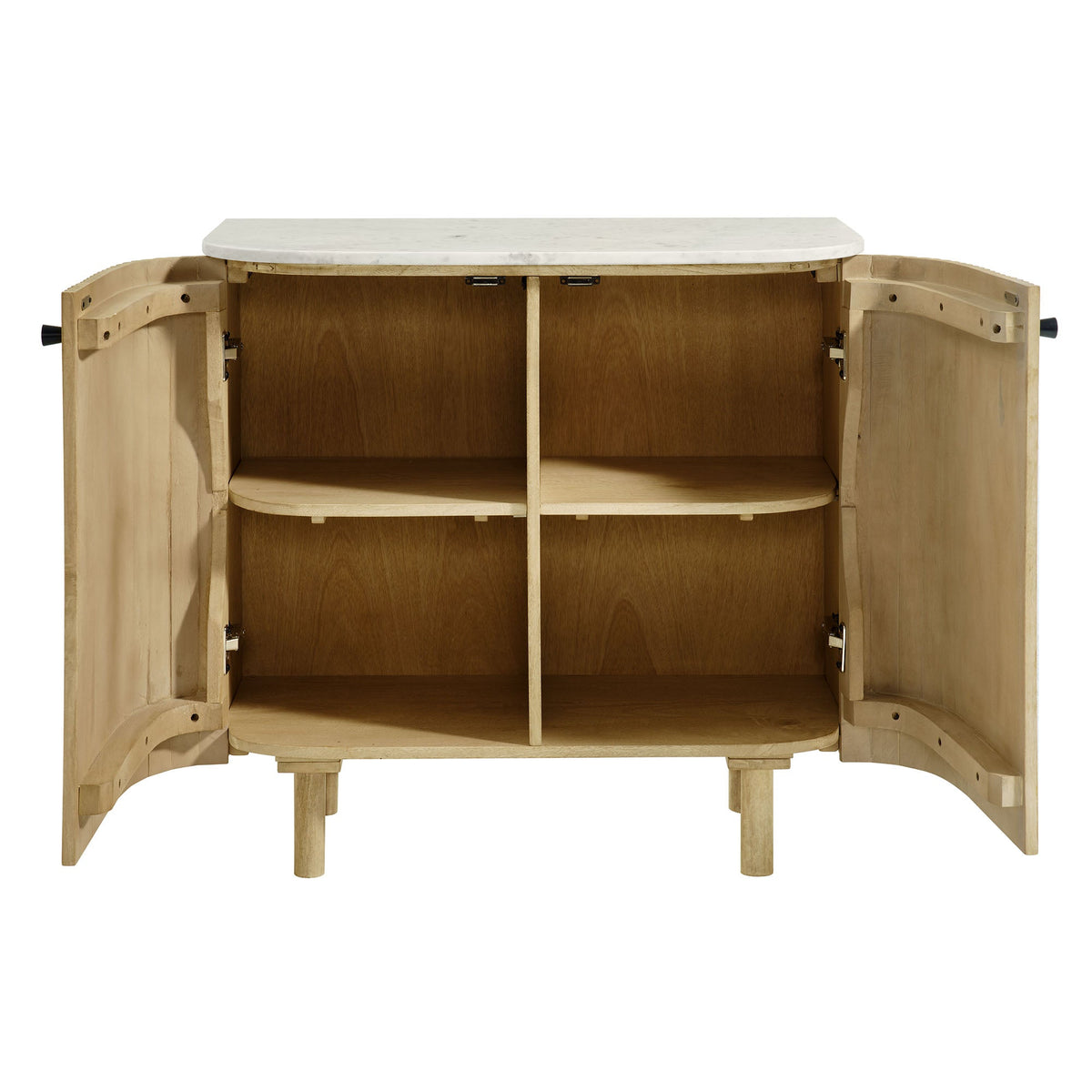 Caldera Natural 33" Curved Solid Wood and Marble Accent Storage Cabinet - Ornate Home