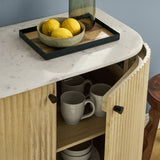 Caldera Natural 33" Curved Solid Wood and Marble Accent Storage Cabinet - Ornate Home