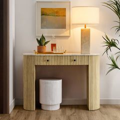 Caldera Natural 42" Curved Solid Wood and Marble Console Table - Ornate Home