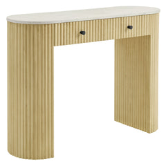 Caldera Natural 42" Curved Solid Wood and Marble Console Table - Ornate Home