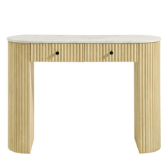 Caldera Natural 42" Curved Solid Wood and Marble Console Table - Ornate Home