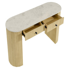 Caldera Natural 42" Curved Solid Wood and Marble Console Table - Ornate Home