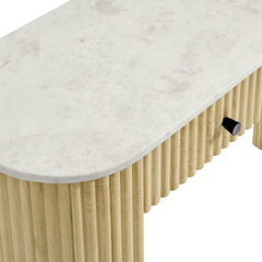 Caldera Natural 42" Curved Solid Wood and Marble Console Table - Ornate Home