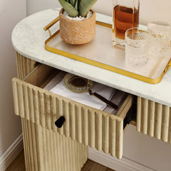 Caldera Natural 42" Curved Solid Wood and Marble Console Table - Ornate Home
