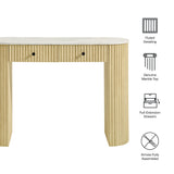 Caldera Natural 42" Curved Solid Wood and Marble Console Table - Ornate Home