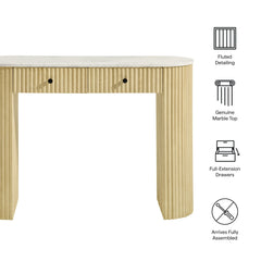 Caldera Natural 42" Curved Solid Wood and Marble Console Table - Ornate Home