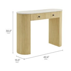 Caldera Natural 42" Curved Solid Wood and Marble Console Table - Ornate Home