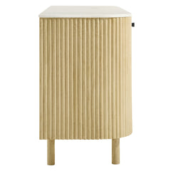 Caldera Natural 60" Curved Solid Wood and Marble Sideboard Storage Cabinet - Ornate Home