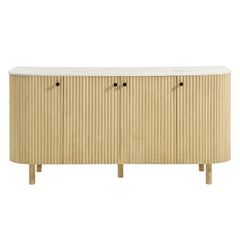 Caldera Natural 60" Curved Solid Wood and Marble Sideboard Storage Cabinet - Ornate Home