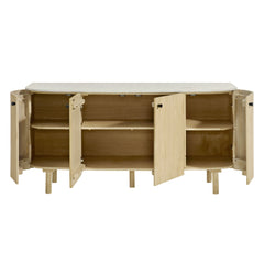 Caldera Natural 60" Curved Solid Wood and Marble Sideboard Storage Cabinet - Ornate Home