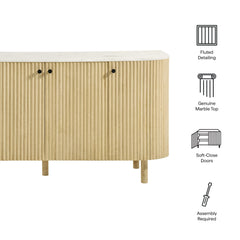 Caldera Natural 60" Curved Solid Wood and Marble Sideboard Storage Cabinet - Ornate Home
