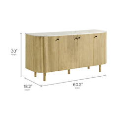 Caldera Natural 60" Curved Solid Wood and Marble Sideboard Storage Cabinet - Ornate Home