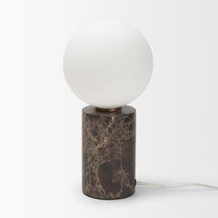 Caldo Brown Marble Base with Frosted Glass Globe Table Lamp - Ornate Home