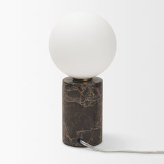 Caldo Brown Marble Base with Frosted Glass Globe Table Lamp - Ornate Home