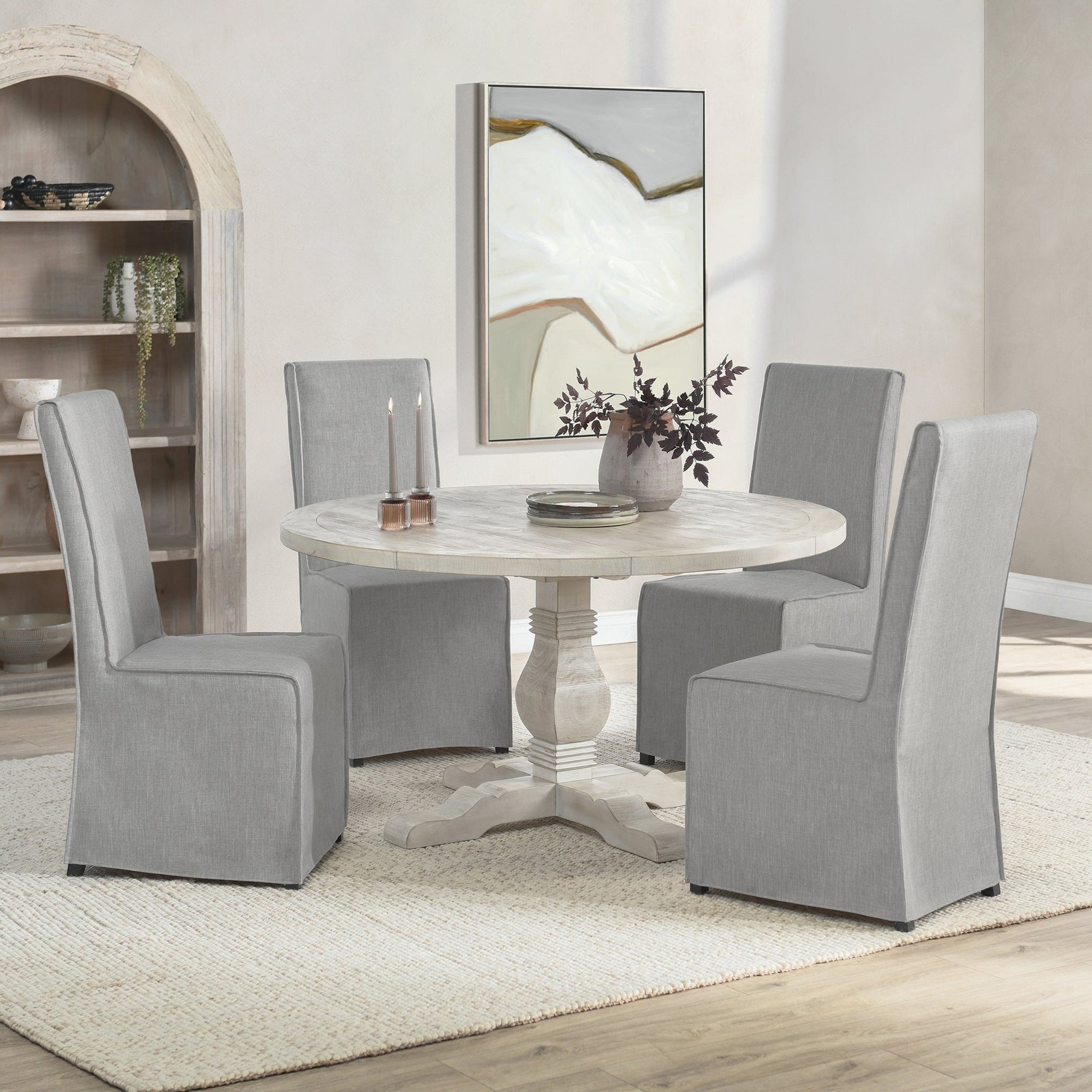 Caleb Distressed Ivory Round Dining Table - Ornate Home