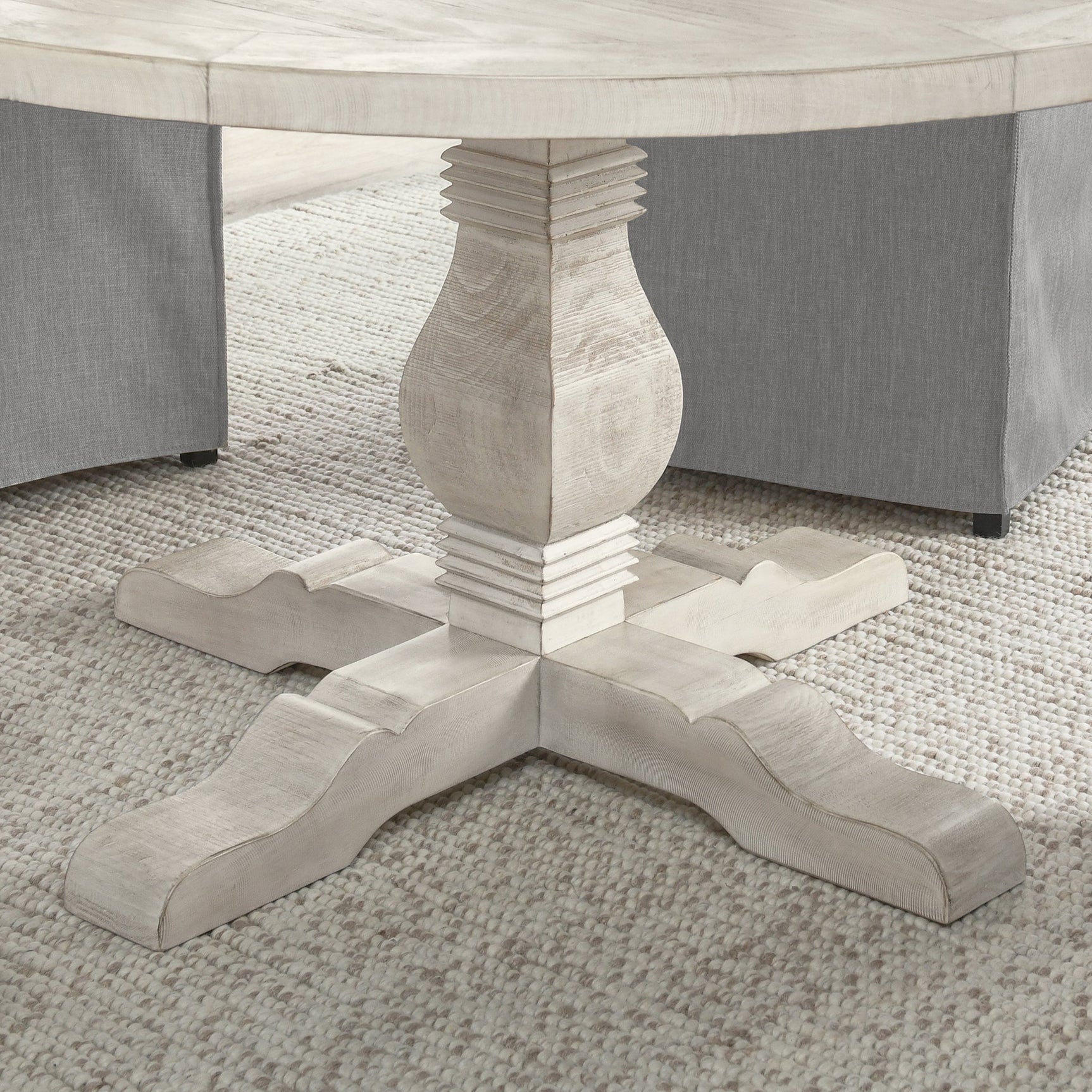 Caleb Distressed Ivory Round Dining Table - Ornate Home