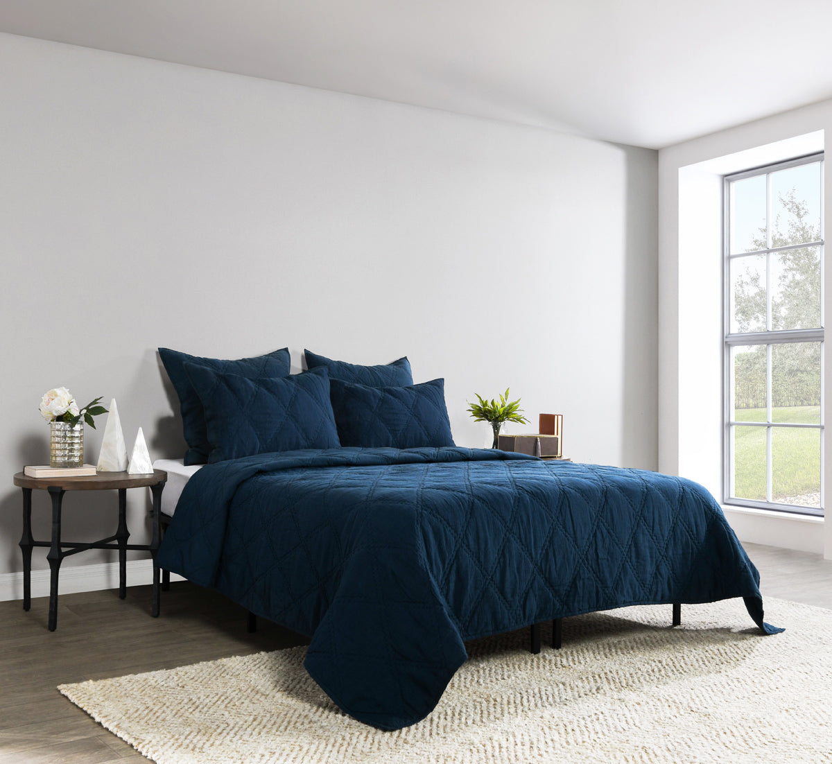 Caleb Hand Stitched Midnight Blue Quilt - Ornate Home