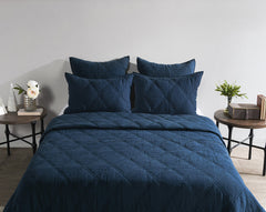 Caleb Hand Stitched Midnight Blue Quilt - Ornate Home