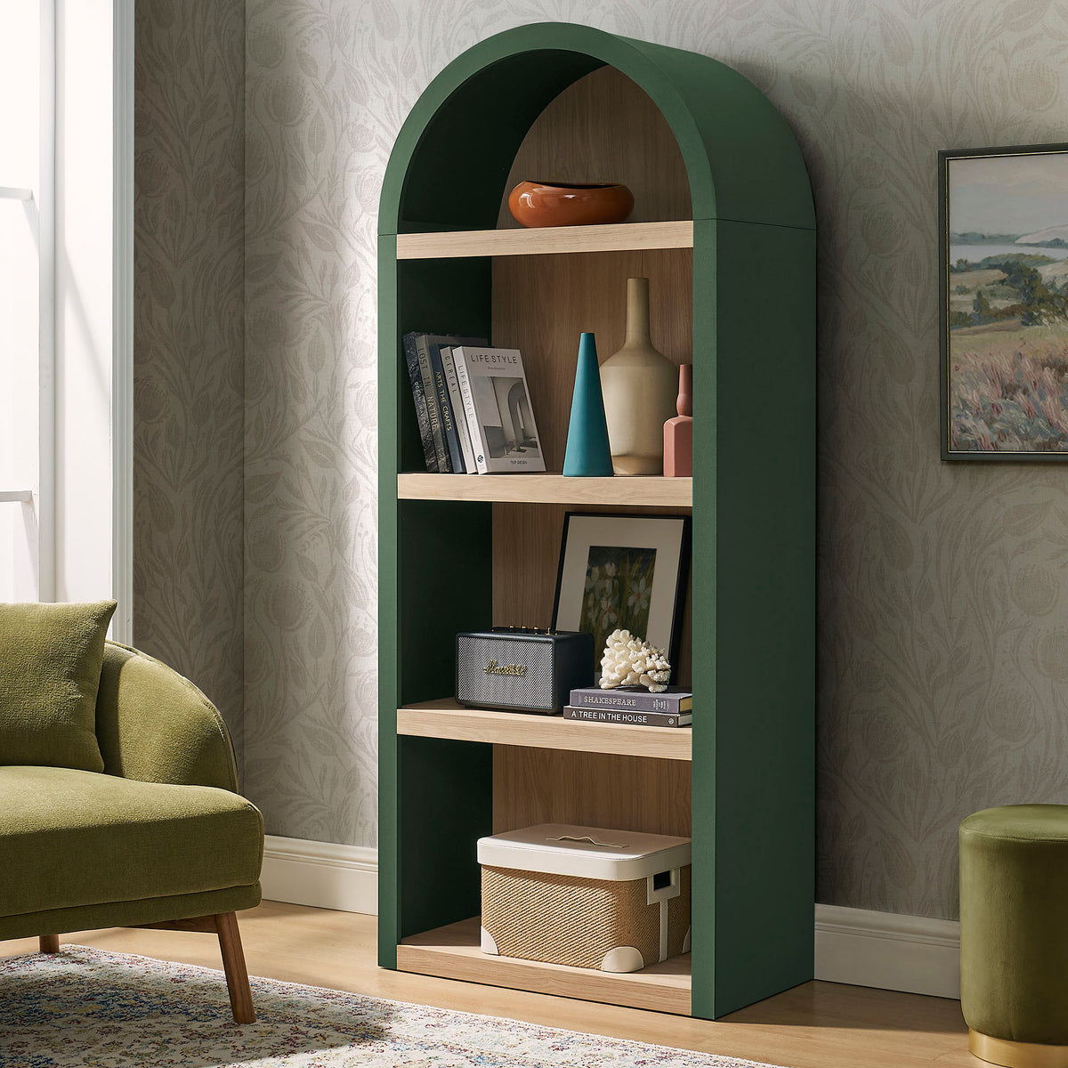 Caleb Hunter Green 4 Arched Display Shelf Bookcase - Ornate Home
