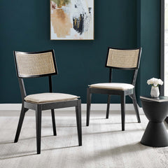 Caledonia Black/Beige Fabric Upholstered Wood Dining Chair (Set of 2) - Ornate Home