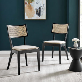 Caledonia Black/Beige Fabric Upholstered Wood Dining Chair (Set of 2) - Ornate Home