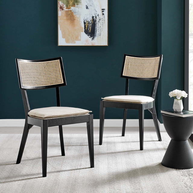 Caledonia Black/Beige Fabric Upholstered Wood Dining Chair (Set of 2) - Ornate Home