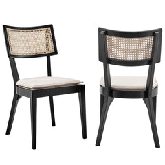 Caledonia Black/Beige Fabric Upholstered Wood Dining Chair (Set of 2) - Ornate Home