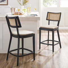 Caledonia Black/Beige Wood Counter Stools (Set of 2) - Ornate Home