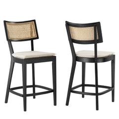 Caledonia Black/Beige Wood Counter Stools (Set of 2) - Ornate Home