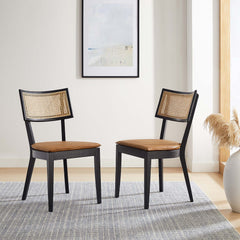 Caledonia Black/Tan Vegan Leather Upholstered Wood Dining Chairs (Set of 2) - Ornate Home