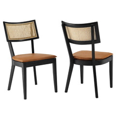 Caledonia Black/Tan Vegan Leather Upholstered Wood Dining Chairs (Set of 2) - Ornate Home