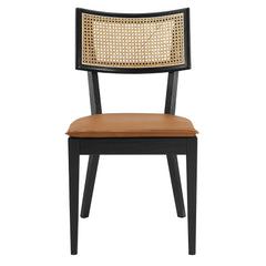 Caledonia Black/Tan Vegan Leather Upholstered Wood Dining Chairs (Set of 2) - Ornate Home