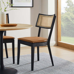 Caledonia Black/Tan Vegan Leather Upholstered Wood Dining Chairs (Set of 2) - Ornate Home