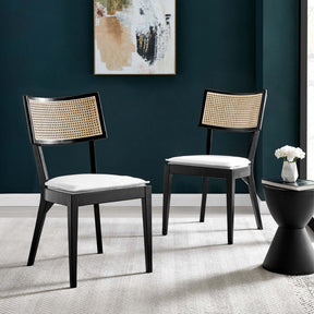Caledonia Black/White Fabric Upholstered Wood Dining Chair (Set of 2) - Ornate Home