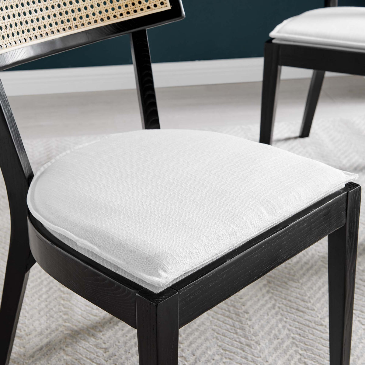 Caledonia Black/White Fabric Upholstered Wood Dining Chair (Set of 2) - Ornate Home