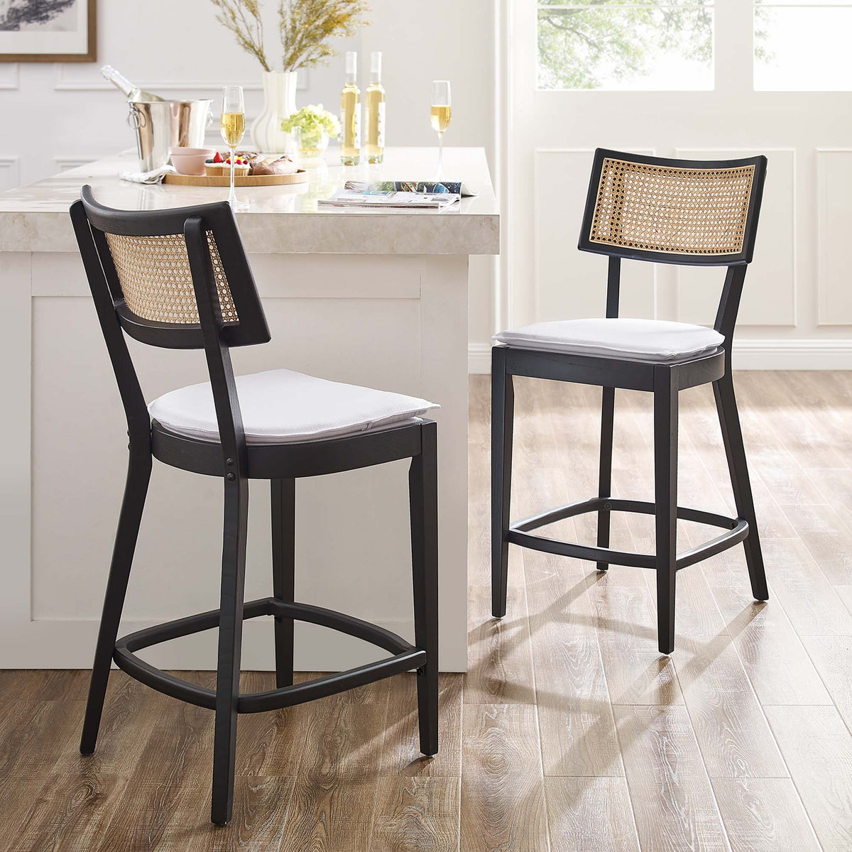 Caledonia Black/White Wood Counter Stools (Set of 2) - Ornate Home