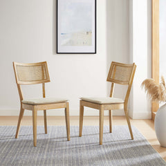 Caledonia Gray/Beige Fabric Upholstered Wood Dining Chair (Set of 2) - Ornate Home
