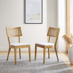 Caledonia Natural/White Fabric Upholstered Wood Dining Chair (Set of 2) - Ornate Home