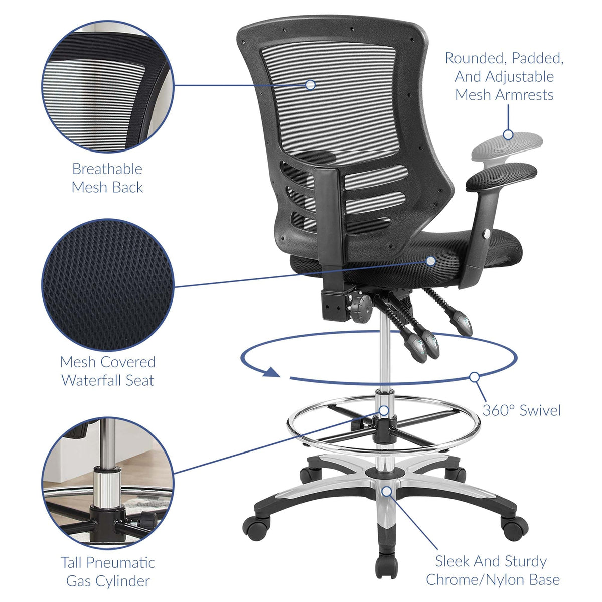 Calibrate Black Mesh Drafting Chair - Ornate Home